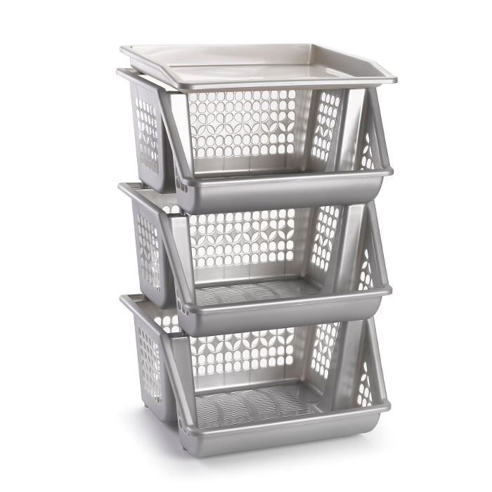 Plastic Forte Stackable 3-Tier Vegetable Rack & Tray - Available in different colors