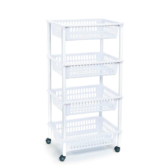 Plastic Forte Vegetable Trolley with 4 Baskets, White