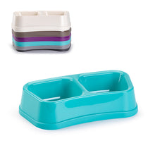 Load image into Gallery viewer, Plastic Forte Square Double Pet Food &amp; Water Bowl - Available in different sizes &amp; colors
