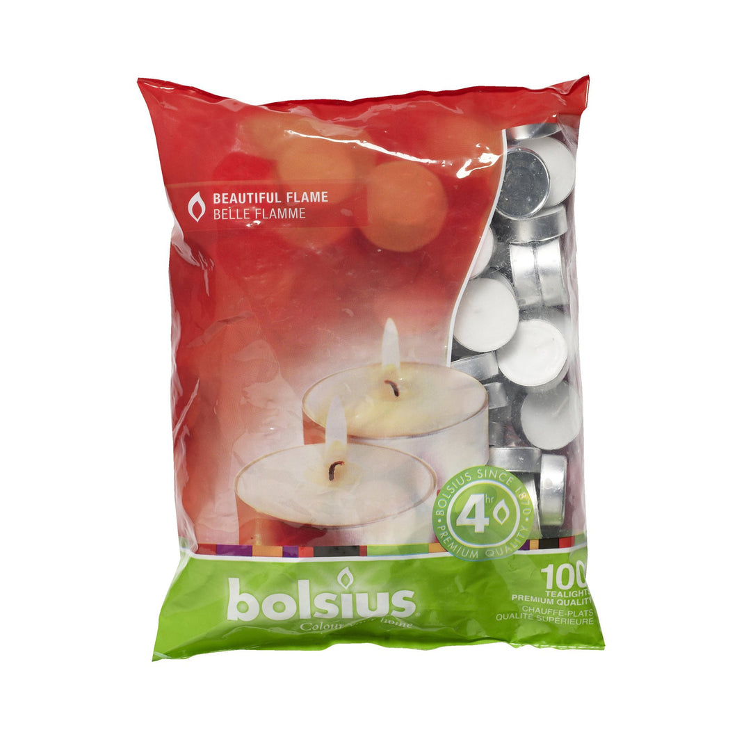 Bolsius Bag of 100 Tealight Candles, 4-hour Burn Time