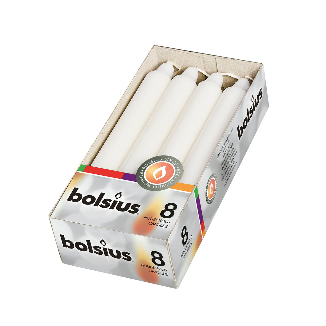Bolsius Box of 8 Household Candles 180/21.3mm - White