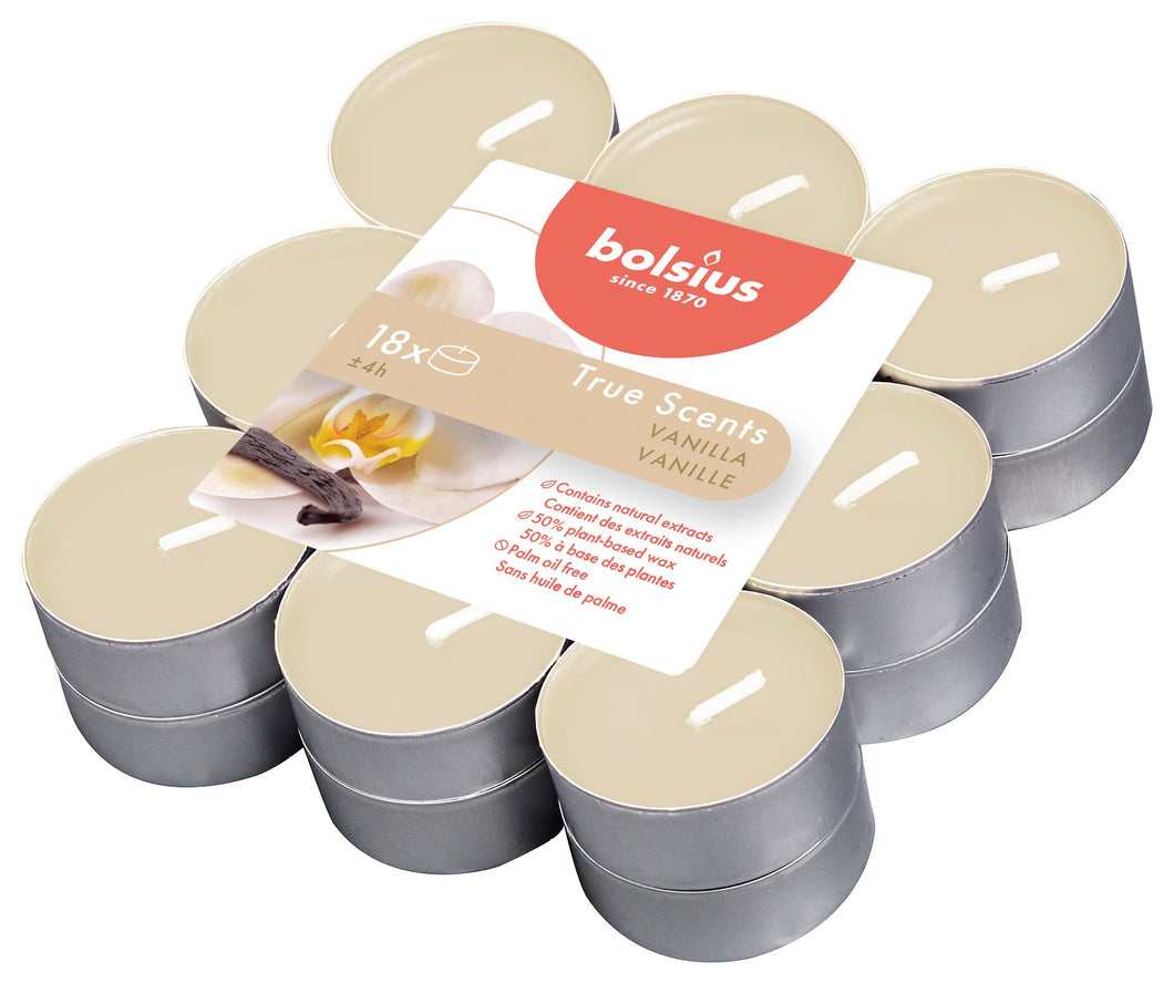 Bolsius True Scents Vanilla Tealight Candles, Scented - Pack of 18