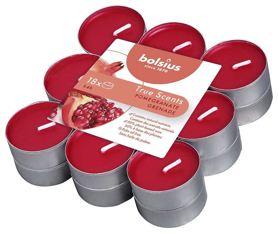 Bolsius True Scents Pomegranate Tealight Candles, Scented - Pack of 18