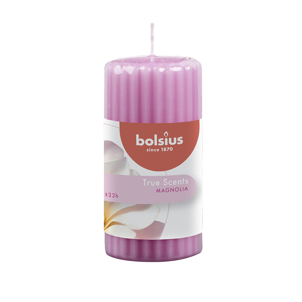 Bolsius True Scents Magnolia Ribbed Pillar Candle 12/58mm, Scented
