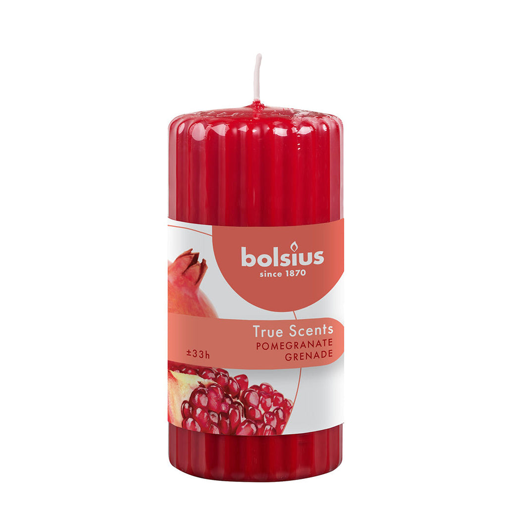 Bolsius True Scents Pomegranate Ribbed Pillar Candle 12/58mm, Scented