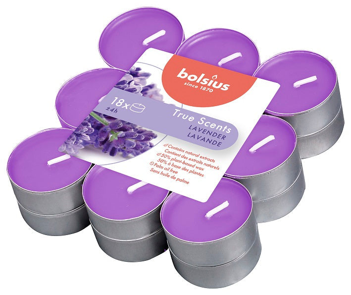 Bolsius True Scents Lavender Tealight Candles, Scented - Pack of 18