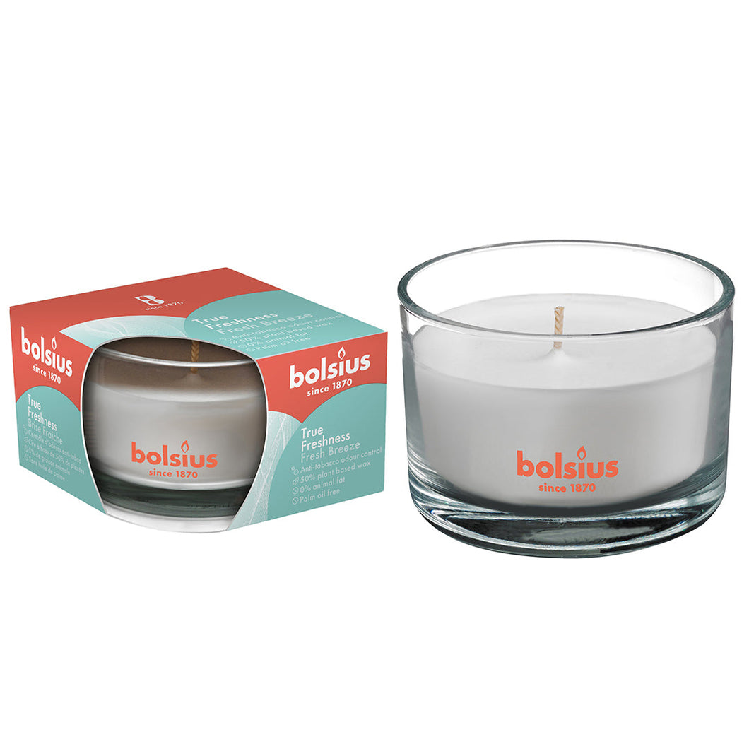 Bolsius True Freshness Anti-Tobacco Candle in Glass, Fresh Breeze - 50/80mm