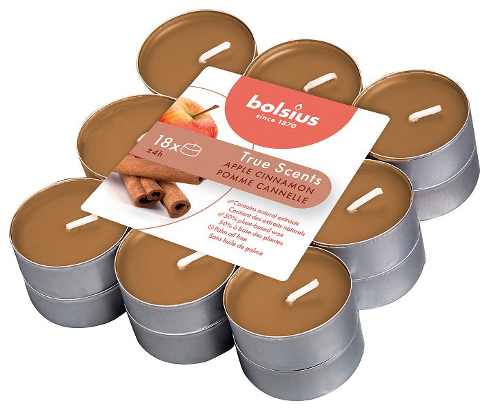Bolsius True Scents Apple Cinnamon Tealight Candles, Scented - Pack of 18