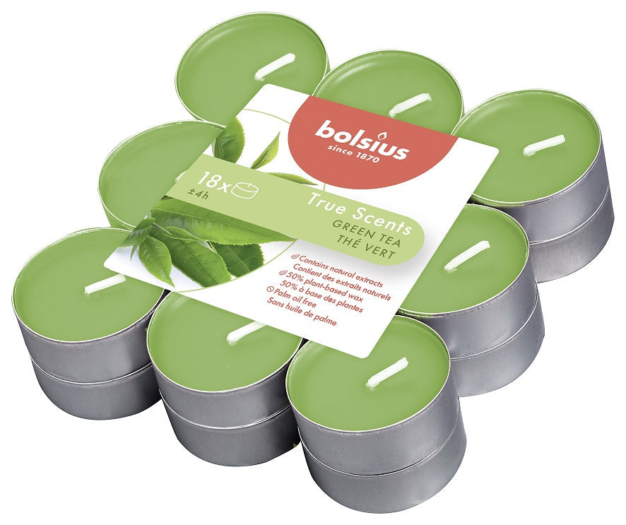 Bolsius True Scents Green Tea Tealight Candles, Scented - Pack of 18