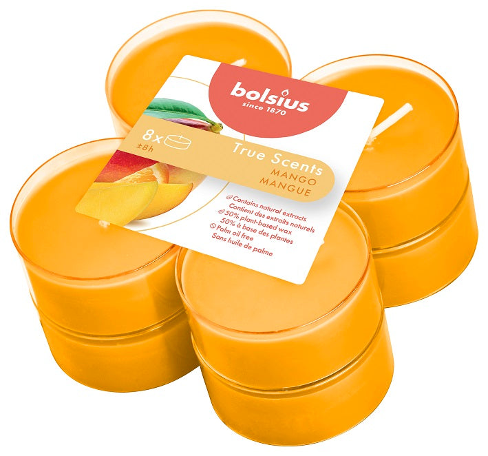 Bolsius True Scents Mango Maxi-Light Candles with Clear Cups, Scented - Pack of 8