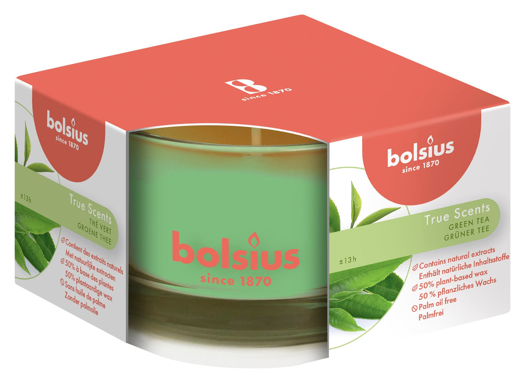 Bolsius True Scents Green Tea Candle in Glass, Scented - Available in different sizes