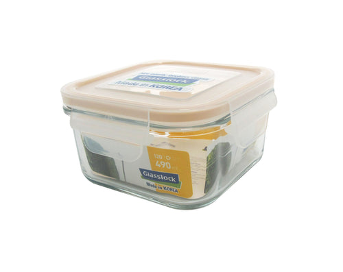 Glass Lock Airtight Square Glass Food Container - 490ml