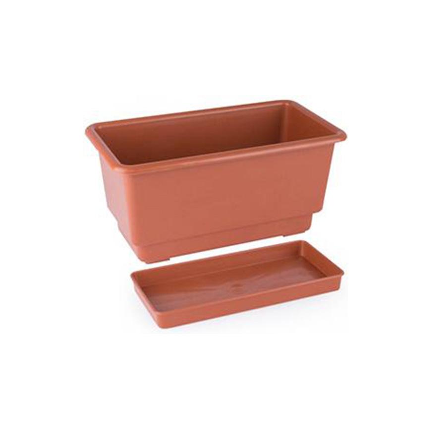 Gab Plastic Rectangular Flower Planters with Tray, Brown – Available in several sizes