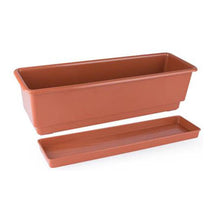 Load image into Gallery viewer, Gab Plastic Rectangular Flower Planters with Tray, Brown – Available in several sizes
