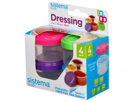 Sistema To Go Collection Dressing Food Storage Containers, 1.1 Ounce,  Assorted Colors, Set of 8