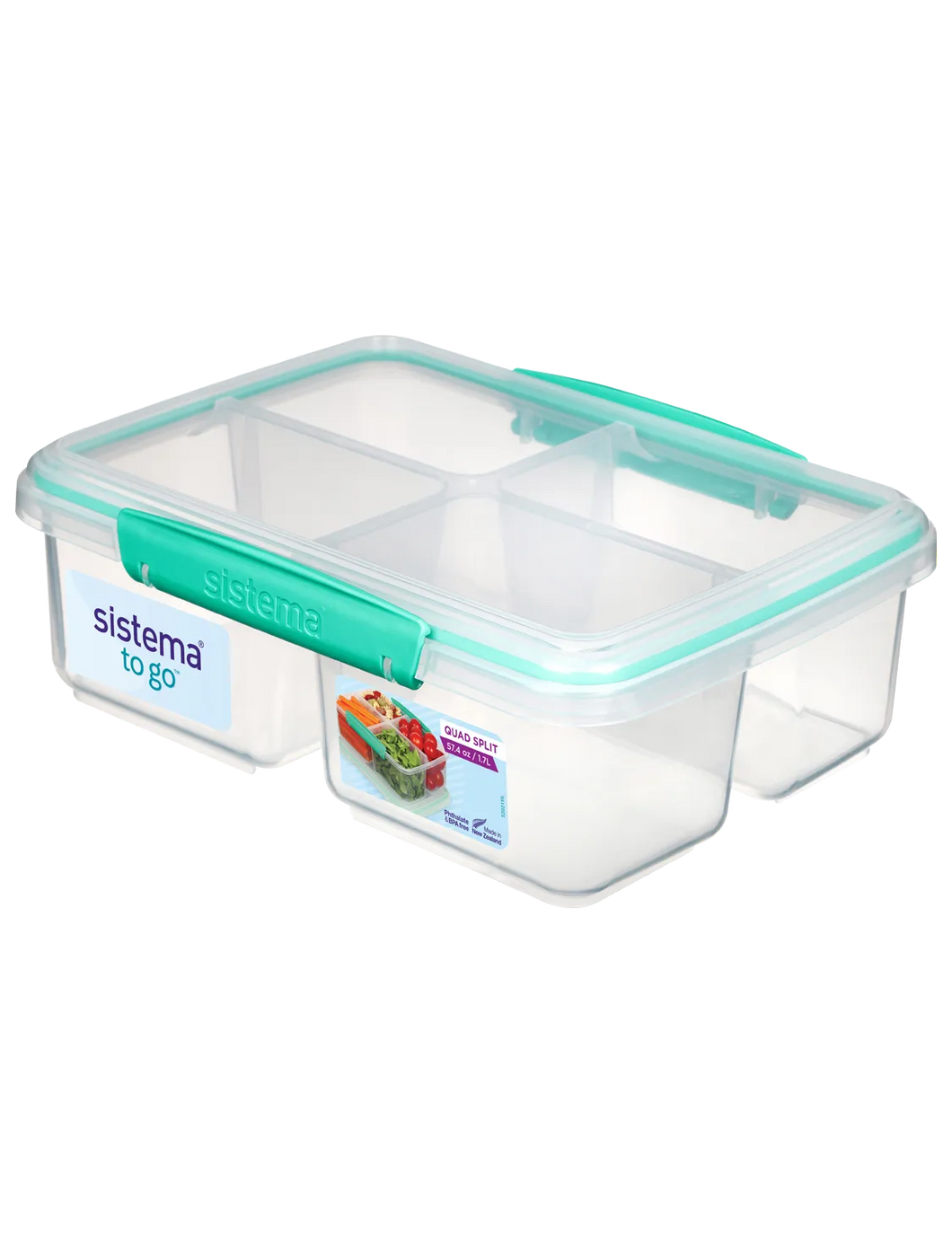 Sistema Quad Split To Go Divided Food Container, 1.7 Liters - Available in Several Colors