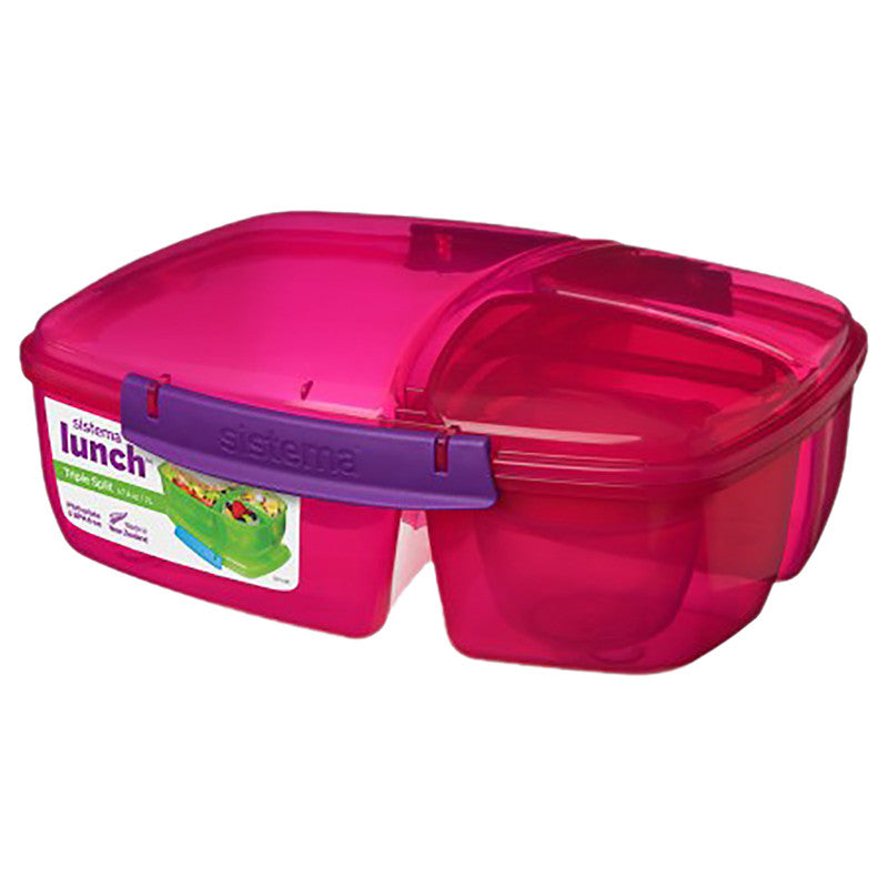 Sistema Triple Split Lunch Box with Yogurt Tub, 2 Liters - Available in Several Colors