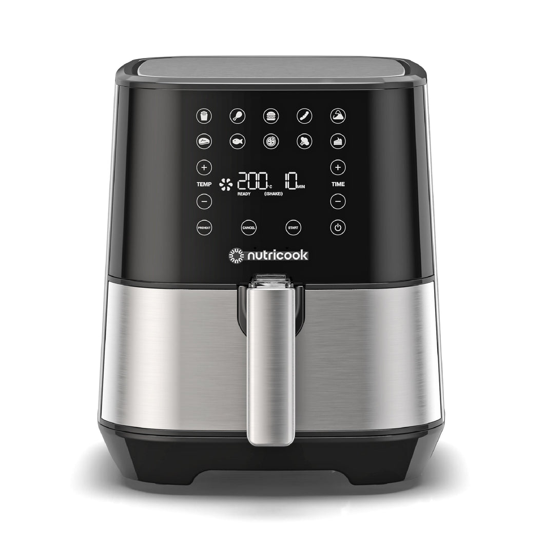 Nutricook Air Fryer 2, Digital Control Panel Display, 10 Preset Programs with built-in Preheat function, Brush Stainless Steel/Black - 3.6 Liters, 1500 Watts