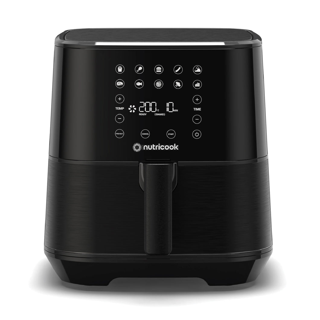 Nutricook Air Fryer 2, Digital Control Panel Display, 10 Preset Programs with built-in Preheat function, Black - 5.5 Liters, 1700 Watts