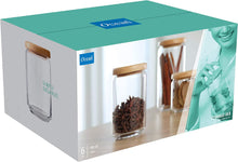 Load image into Gallery viewer, Ocean Glassware Set of 6 Wooden Pop Jars with White Plastic Lids - 750 ml
