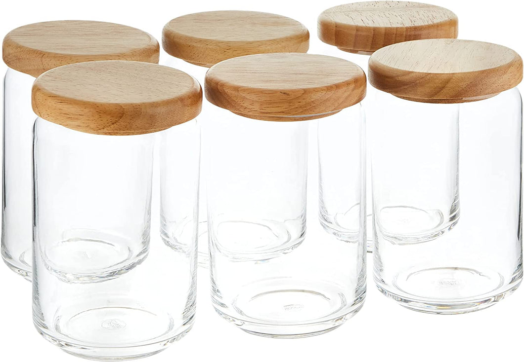 Ocean Glassware Set of 6 Wooden Pop Jars with White Plastic Lids - 750 ml