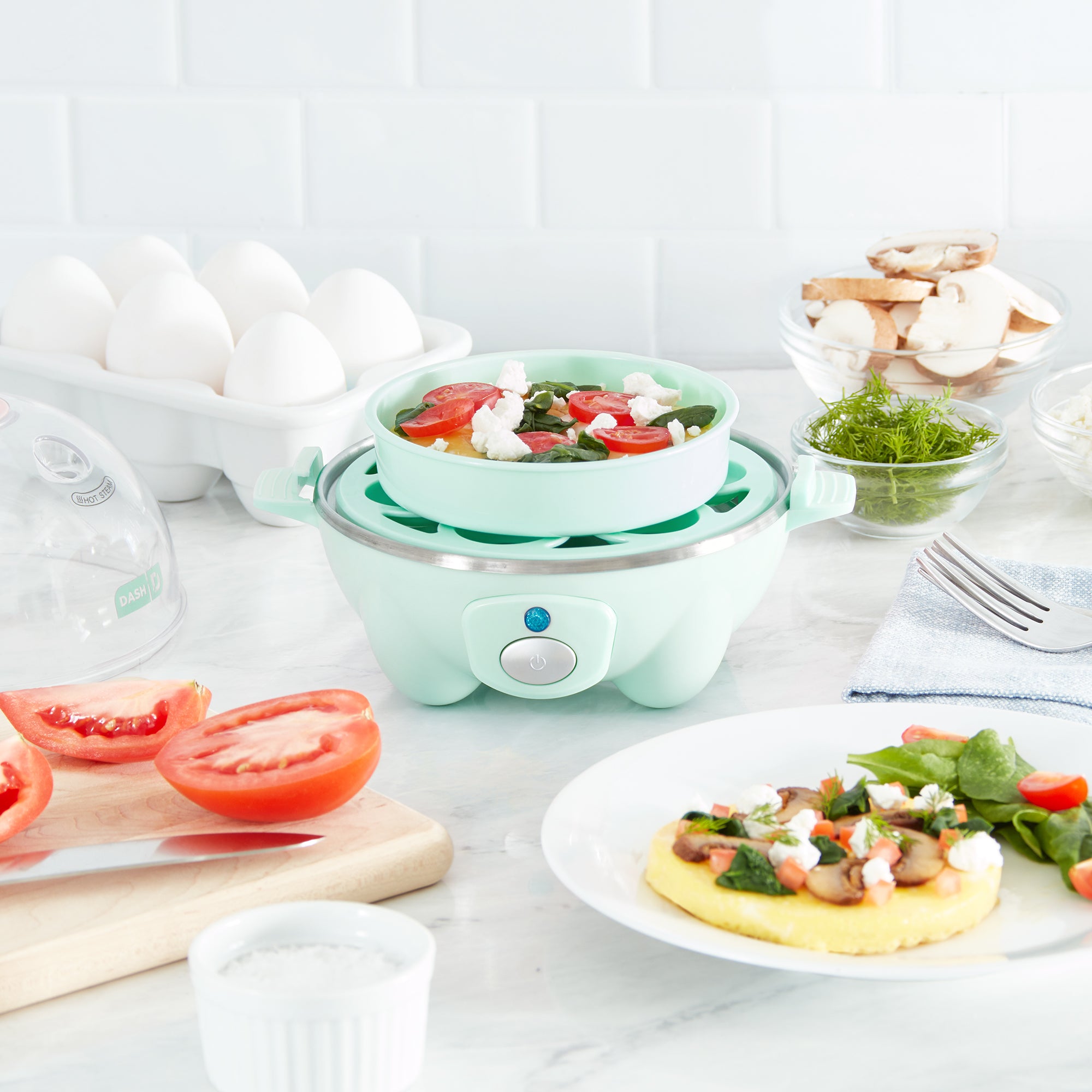 Dash Rapid Egg Cooker: 6 Egg Capacity Electric Egg Cooker for Hard Boiled Eggs Poached Eggs Scrambled Eggs or Omelets with Auto Shut Off Feature - Red