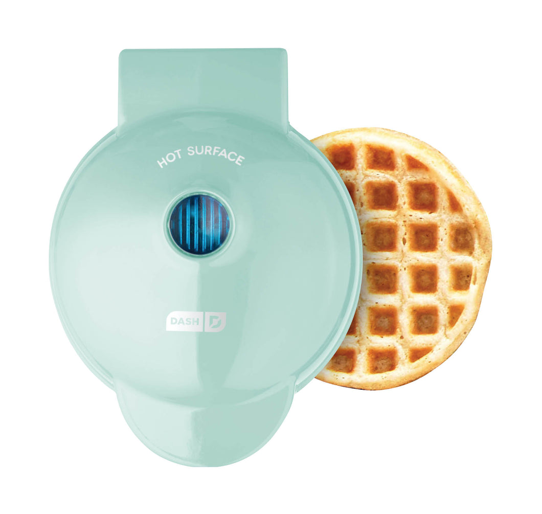 Dash Mini Waffle Maker Machine for Individuals, Paninis, Hash Browns, & Other On the Go Breakfast, Lunch, or Snacks with Easy to Clean, Non-Stick Sides, 4 Inch, Aqua