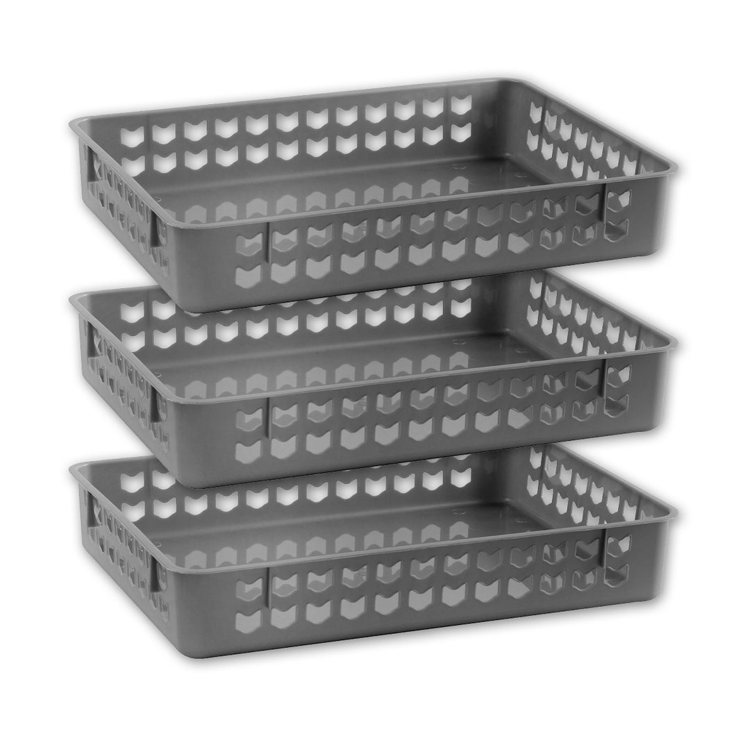 Gab Plastic Set of 3 Organizing Trays, 35 x 25cm - Silver