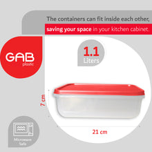 Load image into Gallery viewer, Gab Plastic Rectangular Food Containers Microwave Safe - 1.1 Liters,  Available in several colors

