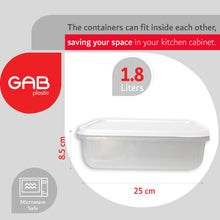 Load image into Gallery viewer, Gab Plastic Rectangular Food Containers Microwave Safe - 1.8 Liters,  Available in several colors
