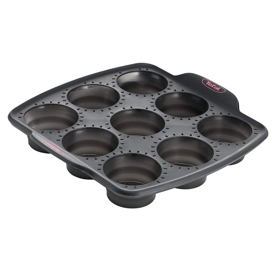 Tefal Crispybake Silicone Muffins Pan, 9 Pieces - Retractable, 30 x 29cm