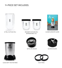 Load image into Gallery viewer, Magic Bullet Multi-Function High-Speed Blender, Mixer System with Nutrient Extractor, Smoothie Maker, Silver - 9 Piece Accessories, 400 Watts

