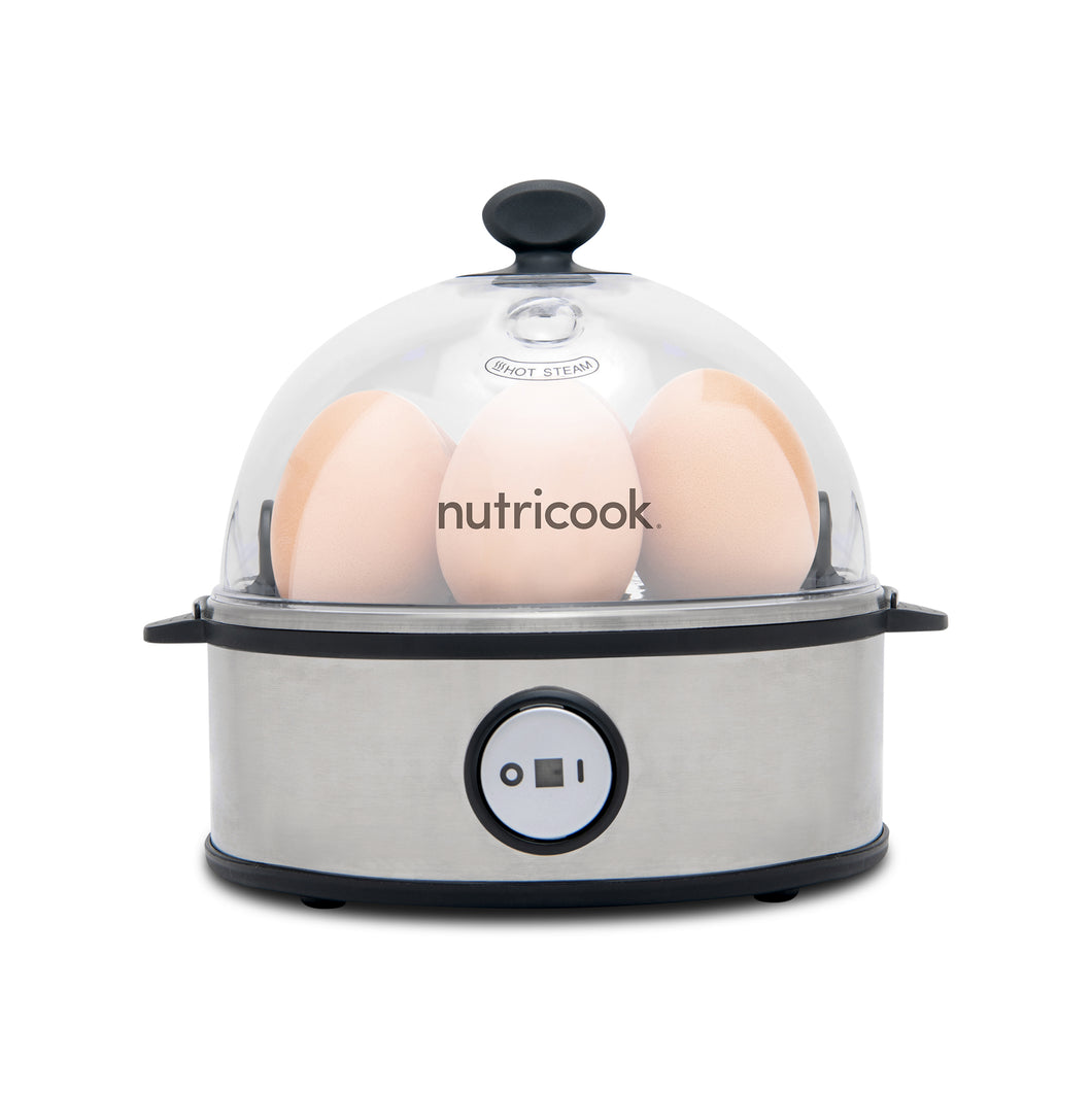 Nutricook Rapid Egg Cooker: 7 Egg Capacity Electric Egg Cooker for Boiled Eggs, Poached Eggs, Scrambled Eggs, or Omelettes with Auto Shut Off Feature, Silver