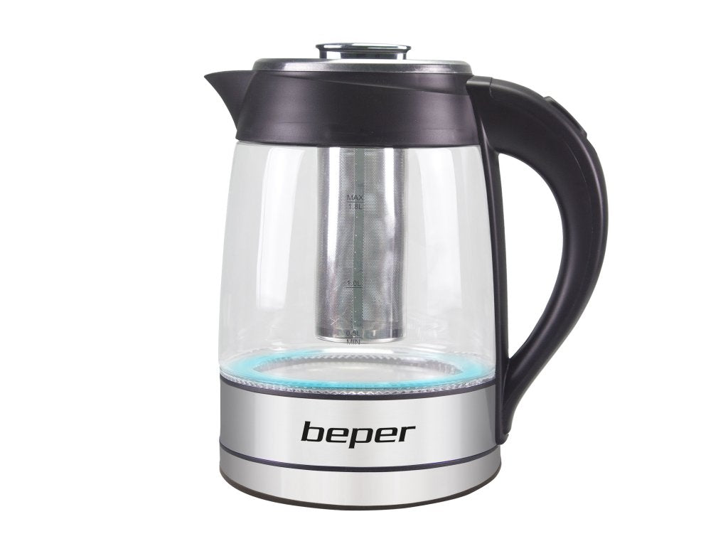 Beper Electric Kettle with Glass Jug & Filter for Herbal Drinks, 1.8L - 2200W