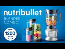 Load and play video in Gallery viewer, Nutribullet Full Size Blender + Combo , Multi-Function High Speed Blender, Mixer System with Nutrient Extractor, Smoothie Maker, Silver - 9 Piece Accessories, 1200 Watts
