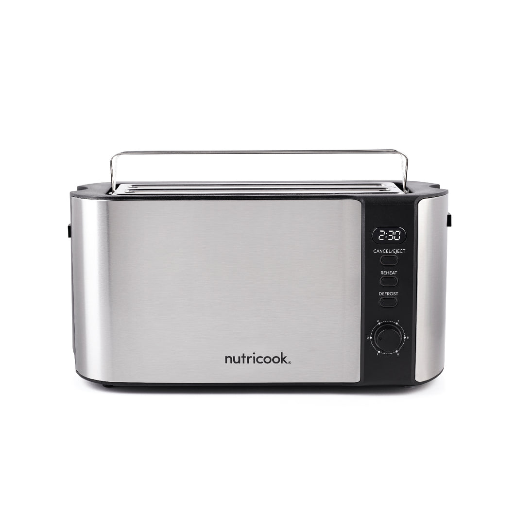 Nutricook Digital 4-Slice Toaster with LED Display, Stainless Steel Toaster with 2 Long & Extra Wide Slots, 6 Toasting Levels, Defrost, Reheat, Cancel, Removable Crumb Tray - 800W
