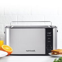 Load image into Gallery viewer, Nutricook Digital 4-Slice Toaster with LED Display, Stainless Steel Toaster with 2 Long &amp; Extra Wide Slots, 6 Toasting Levels, Defrost, Reheat, Cancel, Removable Crumb Tray - 800W

