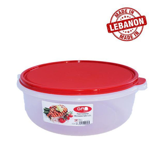 Gab Plastic Round Food Container Microwave Safe - 3.2L