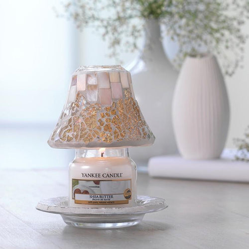 Yankee Candle Gold & Pearl Crackle Small Shade and Tray
