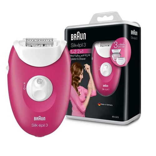 Braun Silk-√âpil 3 Epilator, Raspberry Pink with 3 Extras including Shaver Head, Trimmer Cap & Massage Rollers