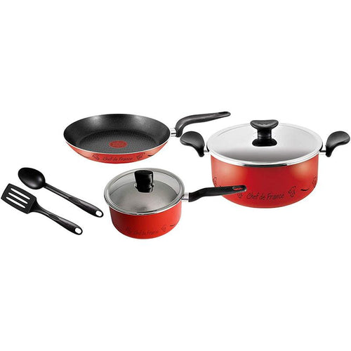 Tefal Essential Chef de France Cookware Set of 7 Pieces, Red