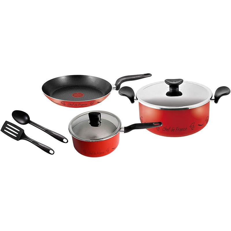 Tefal Essential Chef de France Cookware Set of 7 Pieces, Red