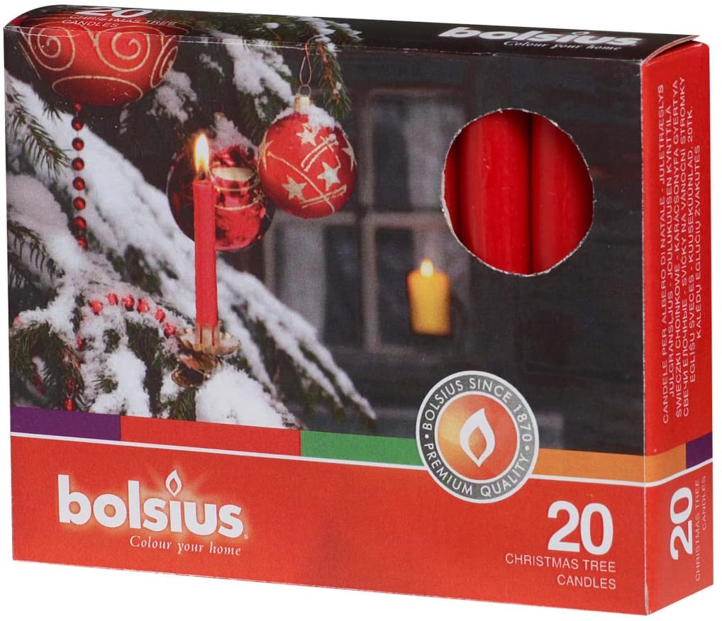 Bolsius Christmas Tree Candles 97x13mm - Unscented - Red, Pack of 20