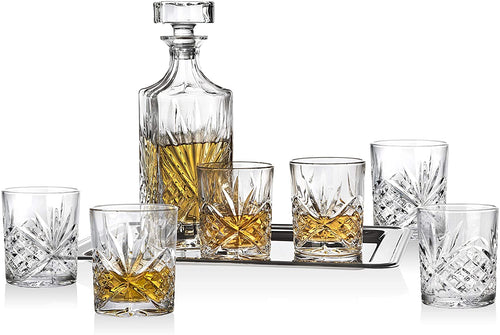 Cristal Collection Whiskey Bar Set & Gift Box, includes Whiskey Decanter