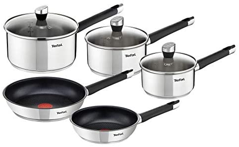 Tefal Emotion Stainless Steel Induction Cookware Set of 5 Pieces with Glass Lids