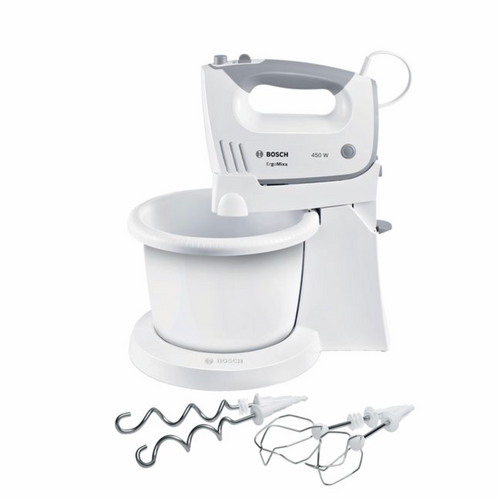 Bosch 5-Speed + Turbo Hand Mixer with Stand & Bowl - 450W, White