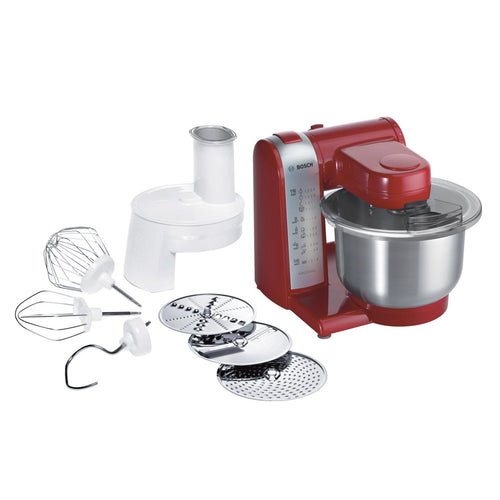 Bosch Kitchen Machine with 3.9L Stainless Steel Mixing Bowl - 600W, Red & Silver