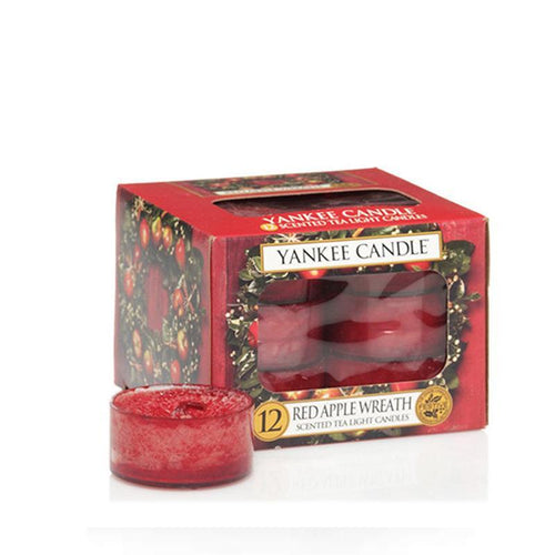 Yankee Candle Tea Light Scented Candles -  Pack of 12 - Red Apple Wreath