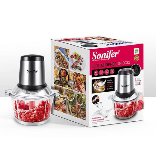 Sonifer Electric Food Chopper with 1.8L Glass Container, Black & Stainless Steel 250W