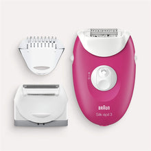Load image into Gallery viewer, Braun Silk-√âpil 3 Epilator, Raspberry Pink with 3 Extras including Shaver Head, Trimmer Cap &amp; Massage Rollers
